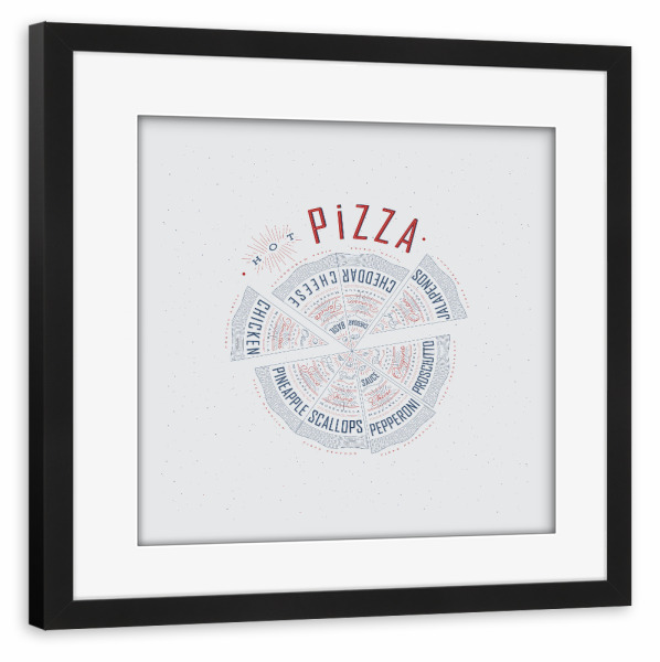 Poster mit Rahmen schwarz "Illustration heiße Pizzafarbe" artboxONE - Essen & Trinken