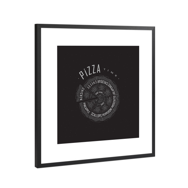 Poster mit Rahmen Schwarz (Metallic) "Illustration Pizzazeit schwarz" artboxONE - Essen & Trinken