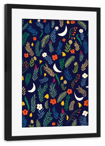 Poster mit Rahmen schwarz "Mondgarten" artboxONE - Floral,Abstrakt