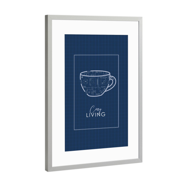 Poster mit Rahmen Silber "Bauplan Teetasse blau" artboxONE - Essen & Trinken,Architektur