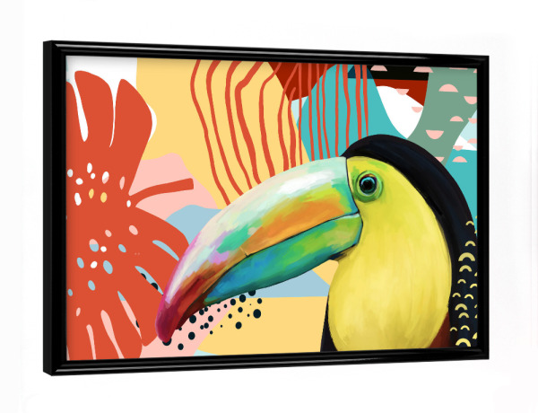 Poster mit schwarzem Rahmen "Tukan – Spritzer Freude" artboxONE - Für Kinder,Tiere