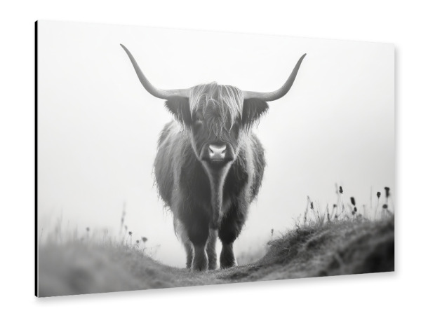 Alu-Dibond "Scottish highlander im Nebel" 30x20 cm artboxONE