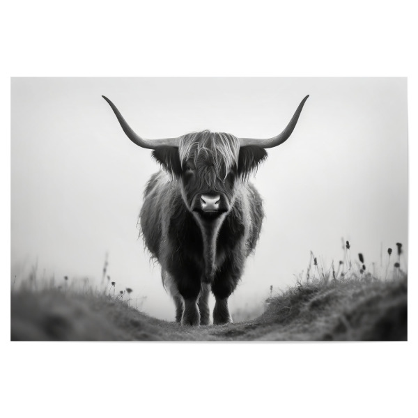 Poster "Scottish highlander im Nebel" artboxONE - Natur,Tiere,Schwarzweiß - Schottland,Horn,Tier,Highlands,Hausrind,Nutztier,Fell,Rasse