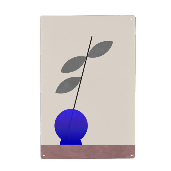 Metall Poster "Blaue runde Vase" artboxONE - Floral,Geometrie - Vase,Bauhaus,Bauhaus-stil,Geometrie,Blau,Kobaltblau,Alt,Zweig - Blechschild