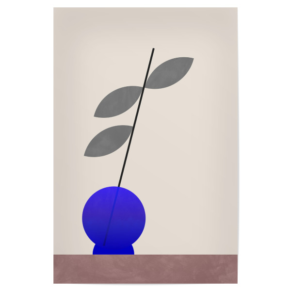 Poster "Blaue runde Vase" artboxONE - Floral,Geometrie - Vase,Bauhaus,Bauhaus-stil,Geometrie,Blau,Kobaltblau,Alt,Zweig