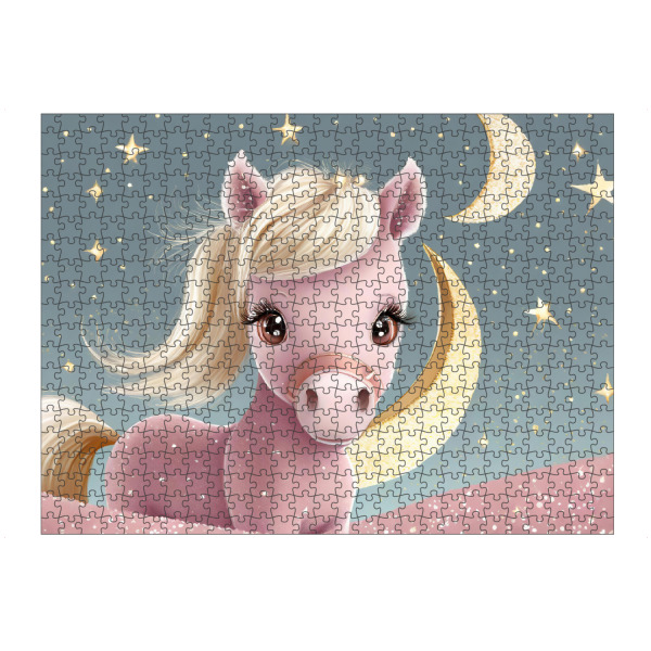 artboxONE Puzzle "Kleines Pony in pink" artboxONE - Für Kinder - Mond,Langhaar,Stern,Blond,Gold,Pferde,Kinderzimmer,Niedlich,Klein,Pony,Rosa