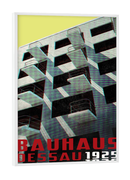 Poster mit weißem Rahmen "Bauhaus-gelber Himmel" artboxONE - Architektur - Bauhaus,Architektur,Dessau,Zeitschrift,Alt,Vintage,Bauhaus-stil