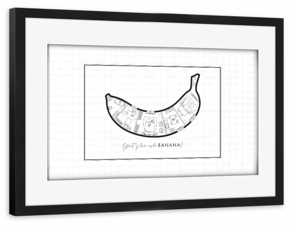 Poster mit Rahmen schwarz "Bananenkonstruktionszeichnung" artboxONE - Schwarzweiß,Architektur,Essen & Trinken / Obst & Gemüse