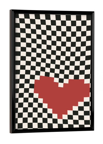 Poster mit schwarzem Rahmen "Pixelherz" artboxONE - Abstrakt,Geometrie,Liebe - Liebe,Herz,Schachbrett,Schwarz und weiß,Geometrie,Formen