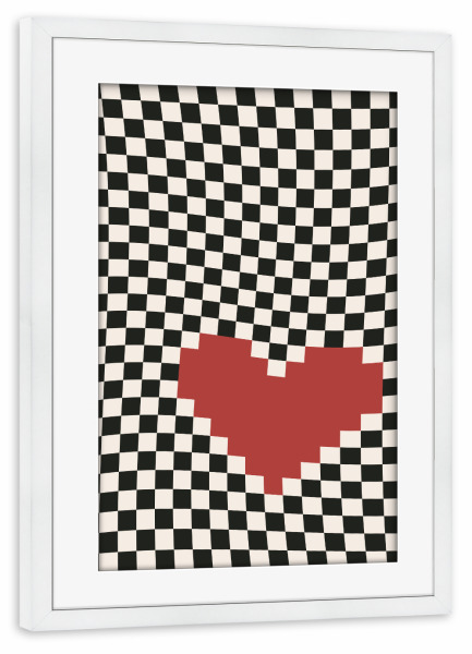 Poster mit Rahmen weiß "Pixelherz" artboxONE - Abstrakt,Geometrie,Liebe - Liebe,Herz,Schachbrett,Schwarz und weiß,Geometrie,Formen