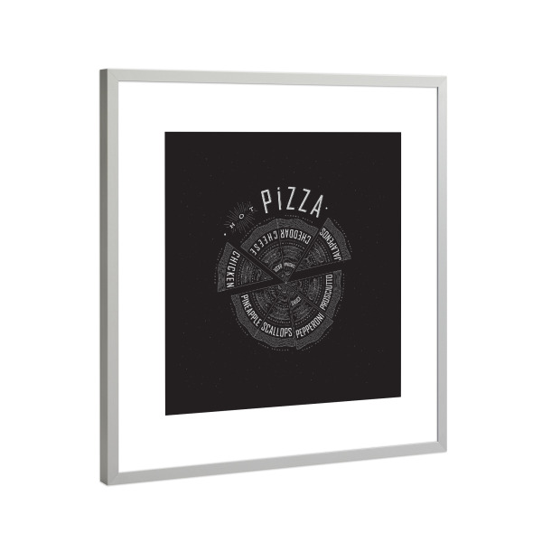 Poster mit Rahmen Silber "Illustration heiße Pizza schwarz" artboxONE - Essen & Trinken