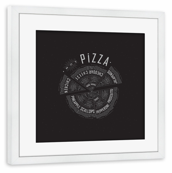 Poster mit Rahmen weiß "Illustration heiße Pizza schwarz" artboxONE - Essen & Trinken