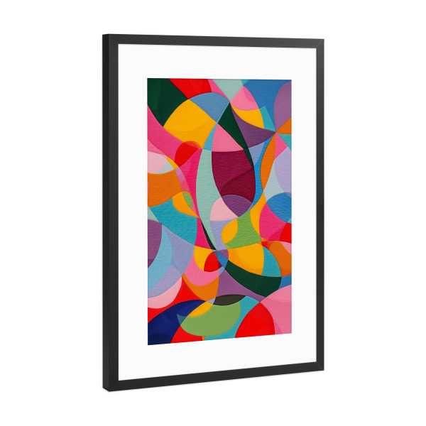 Poster mit Rahmen Schwarz (Metallic) "Bunte Patchwork Formen" artboxONE - Abstrakt,Architektur,Geometrie