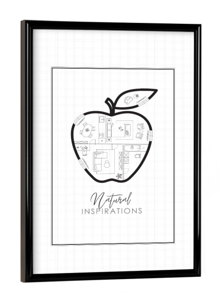 Poster mit schwarzem Rahmen "Apple Konstruktionszeichnung" artboxONE - Schwarzweiß,Architektur,Essen & Trinken / Obst & Gemüse