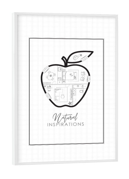 Poster mit weißem Rahmen "Apple Konstruktionszeichnung" artboxONE - Schwarzweiß,Architektur,Essen & Trinken / Obst & Gemüse