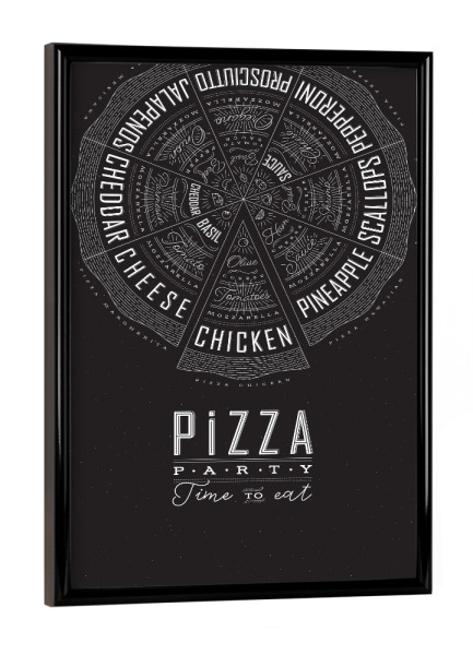 Poster mit schwarzem Rahmen "Illustration Pizzaparty schwarz" artboxONE - Essen & Trinken