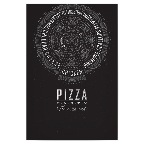 Poster 30x20 cm "Illustration Pizzaparty schwarz" artboxONE - Essen & Trinken