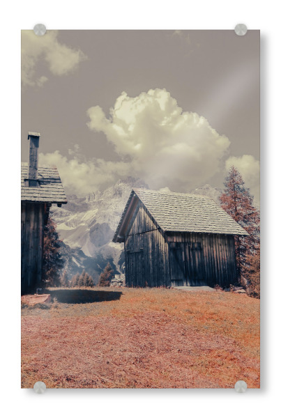 Acrylglasbild "Blick auf die Dolomiten" artboxONE - Natur - Berg,Dolomiten,Italien,Natur,Trekking,Fernweh,Trentino,Rustikal,Hütte