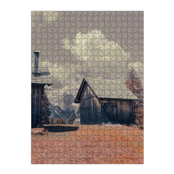 Puzzle Ravensburger "Blick auf die Dolomiten" artboxONE - Natur - Berg,Dolomiten,Italien,Natur,Trekking,Fernweh,Trentino,Rustikal,Hütte - Bild berg