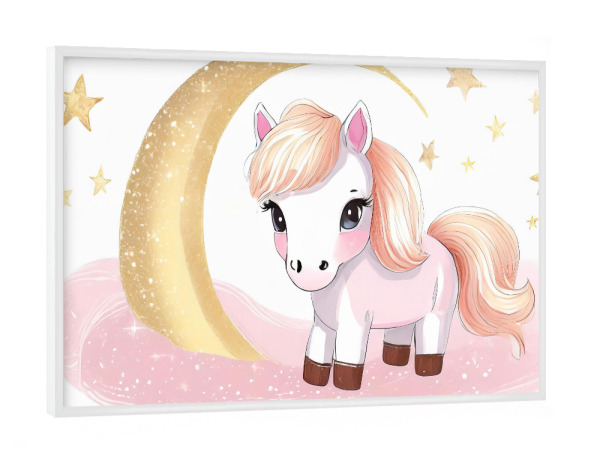 Poster mit weißem Rahmen "Verträumtes Pony in rosa" artboxONE - Für Kinder
