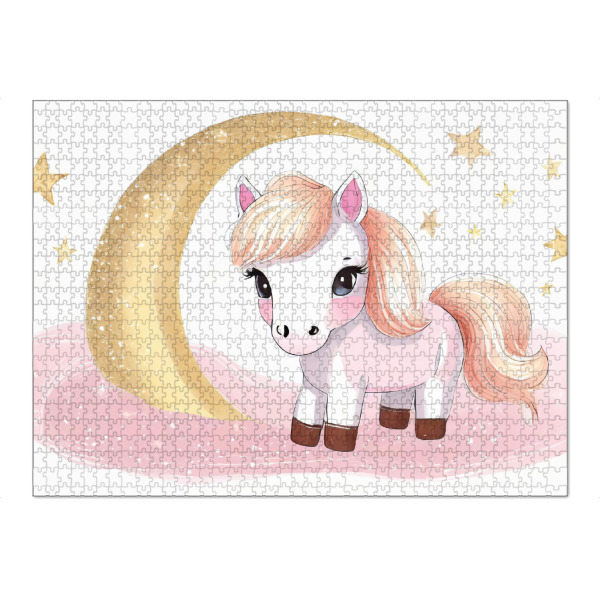 Puzzle Ravensburger "Verträumtes Pony in rosa" artboxONE - Für Kinder - Mond,Langhaar,Stern,Blond,Gold,Pferde,Kinderzimmer,Niedlich,Klein,Pony,Rosa