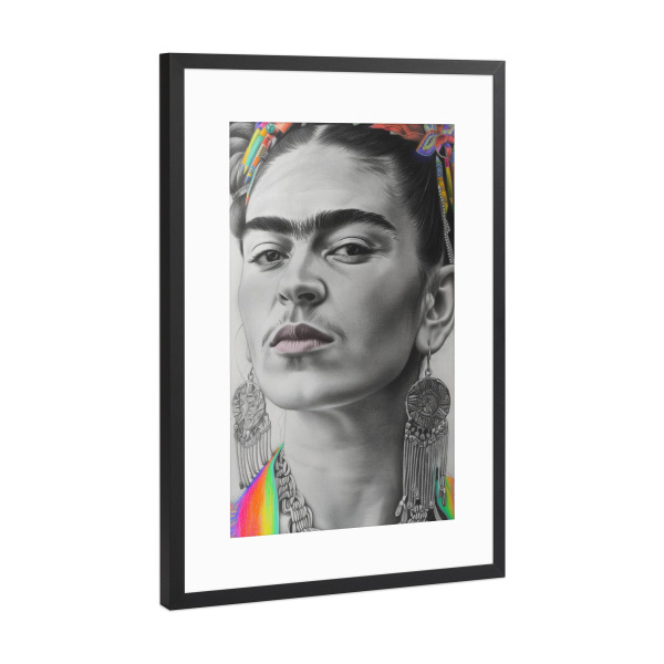 Poster mit Rahmen Schwarz (Metallic) "Regenbogen Frida" artboxONE - Floral,Menschen,Fashion