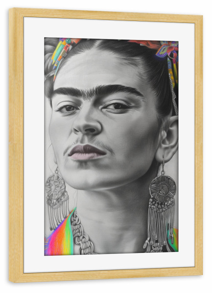 Poster mit Rahmen kiefer "Regenbogen Frida" artboxONE - Floral,Menschen,Fashion