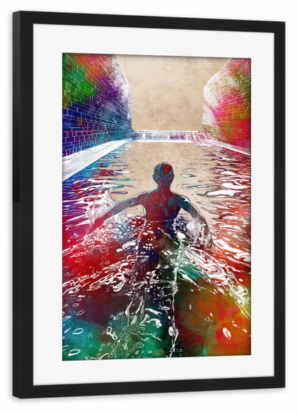Poster mit Rahmen schwarz "Schwimmsport Kunst H" artboxONE - Sport,Sport / Sommerspiele - Sport,Schwimmen,Schwimmer,Schwimmen,Schwimmbad,Grafik