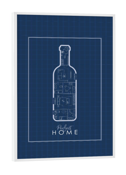 Poster mit weißem Rahmen "Weinflaschenbauzeichnung blau" artboxONE - Essen & Trinken,Architektur,Essen & Trinken / Alkohol