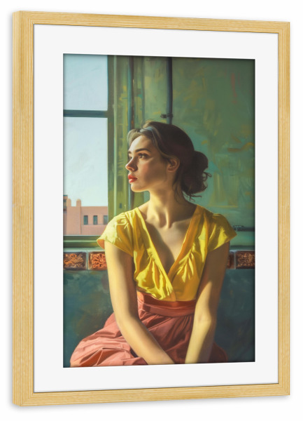 Poster mit Rahmen kiefer "Frau im Warteraum" artboxONE - Menschen,Architektur,Geometrie