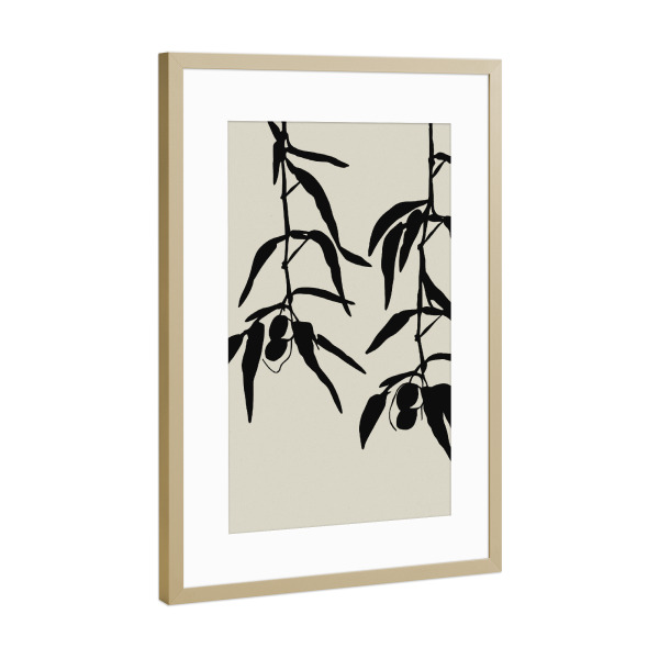 Poster mit Rahmen Gold "Olive Twigs" artboxONE - Floral,Abstrakt,Für Mama
