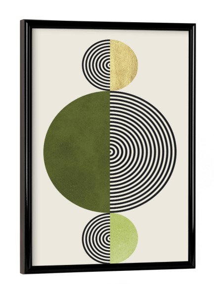 Poster mit schwarzem Rahmen "Aquarellkreise und Linien R" artboxONE - Architektur,Geometrie