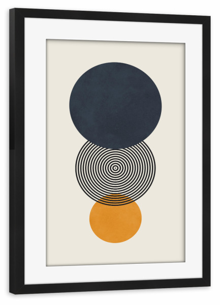 Poster mit Rahmen schwarz "Aquarellkreise und Linien F" artboxONE - Abstrakt,Geometrie