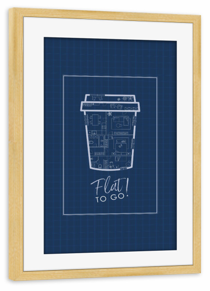 Poster mit Rahmen kiefer "To go Becherbauplan blau" artboxONE - Essen & Trinken,Architektur
