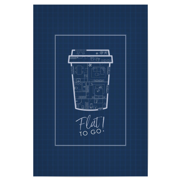Poster "To go Becherbauplan blau" artboxONE - Essen & Trinken,Architektur