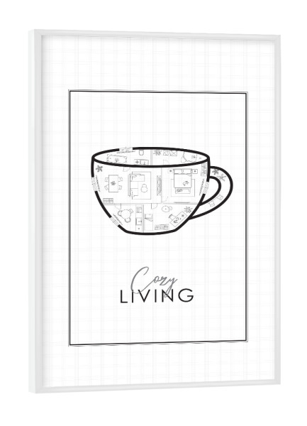 Poster mit weißem Rahmen "Bauplan für eine Teetasse" artboxONE - Essen & Trinken,Schwarzweiß,Architektur