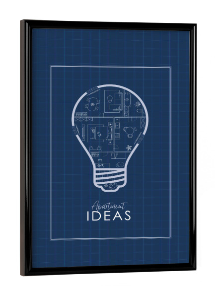 Poster mit schwarzem Rahmen "Glühbirnen Bauplan blau" artboxONE - Architektur,Streetart