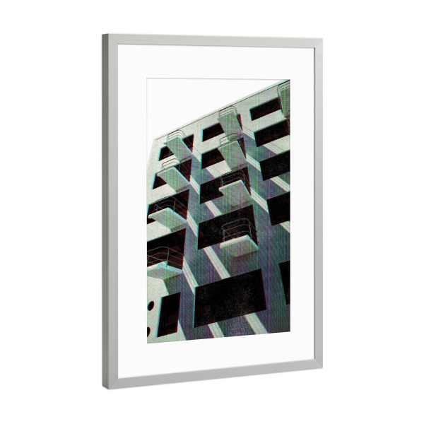Poster mit Rahmen Silber "Graustufen-Bauhaus-Architektur" artboxONE - Architektur