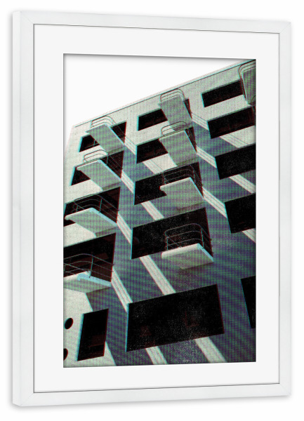 Poster mit Rahmen weiß "Graustufen-Bauhaus-Architektur" artboxONE - Architektur