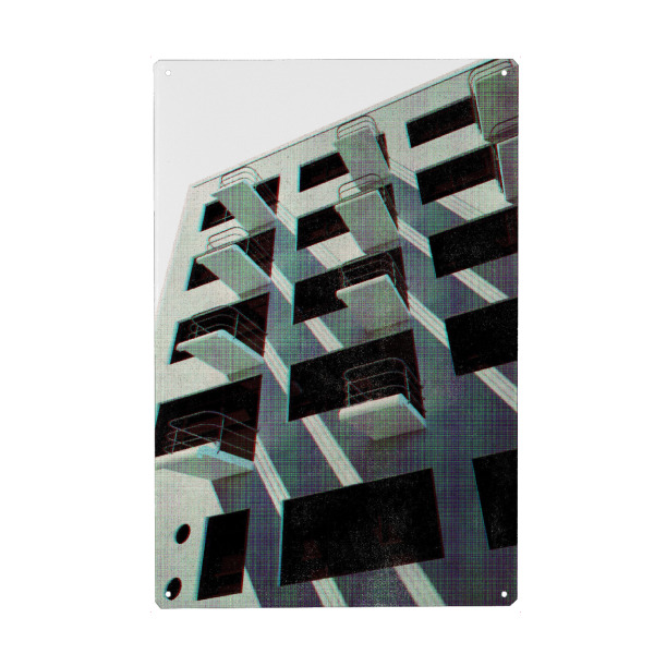 Metall Poster "Graustufen-Bauhaus-Architektur" artboxONE - Architektur - Bauhaus,Architektur,Dessau,Zeitschrift,Alt,Vintage,Bauhausstil,Moiré,Punkte