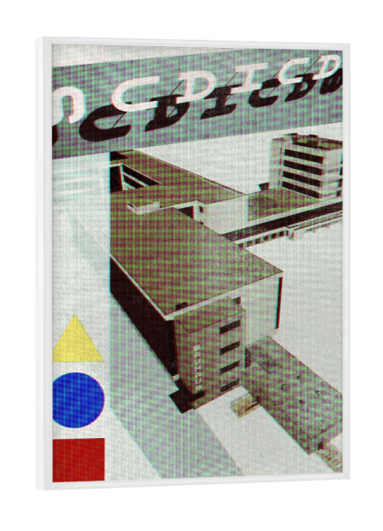 Poster mit weißem Rahmen "Bauhaus - Dessau" artboxONE - Architektur - Bauhaus,Architektur,Dessau,Zeitschrift,Alt,Vintage,Bauhausstil,Moiré,Punkte