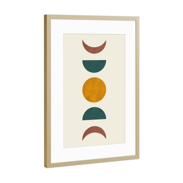 Poster mit Rahmen Gold "Aquarell Mondphasen B" artboxONE - Geometrie
