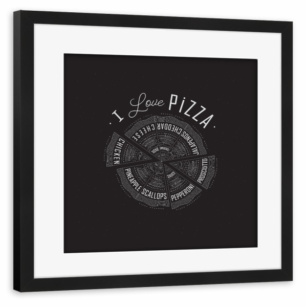 Poster mit Rahmen schwarz "Illustration Liebe Pizza schwarz" artboxONE - Essen & Trinken
