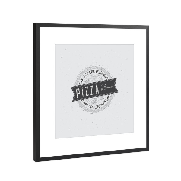 Poster mit Rahmen Schwarz (Metallic) "Illustration Pizzahaus" artboxONE - Essen & Trinken