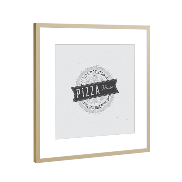 Poster mit Rahmen Gold "Illustration Pizzahaus" artboxONE - Essen & Trinken