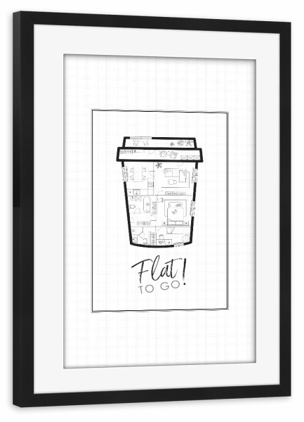 Poster mit Rahmen schwarz "To Go Cup Bauplan" artboxONE - Essen & Trinken,Architektur