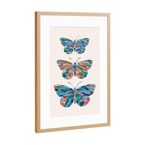 Poster mit Rahmen Kupfer "Three Butterflies" artboxONE - Tiere