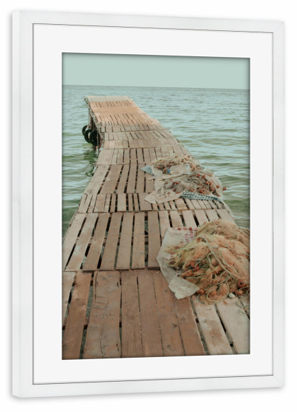 Poster mit Rahmen weiß "Vintage-Pier" artboxONE - Natur,Reise,Reise / Strand und Meer - Pier,Jahrgang,Ruine,Retro,Ozean,Meer,Strand,Sommer