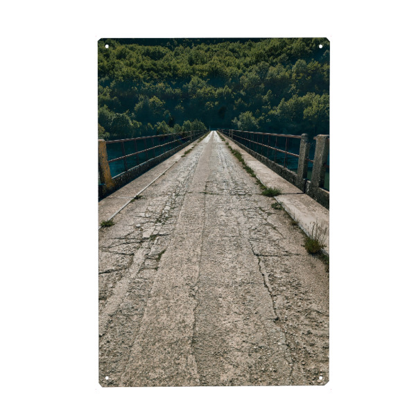 Holzbild "Brücke auf Dunkelgrün" artboxONE - Natur,Abstrakt - Dunkel,Wald,Brücke,Grün,Natur,Berg,Wild,Baum