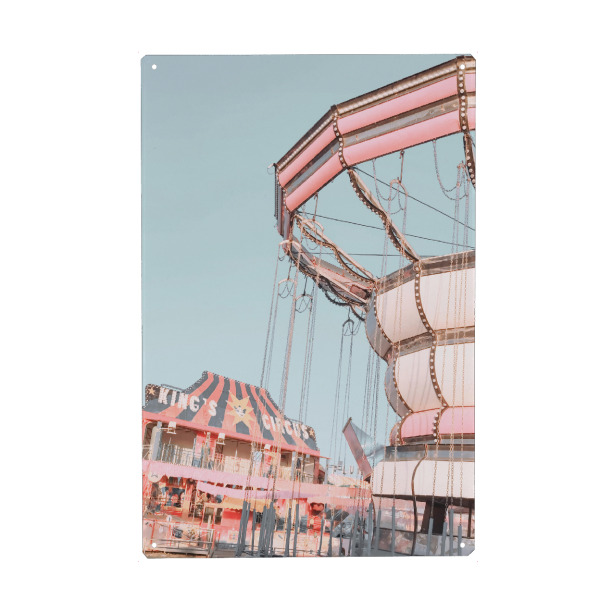 Holzbild "Vintage-Karussell" artboxONE - Reise,Architektur - Karussell,Vergnügungspark,Lunapark,Zirkus,Retro,Vintage,Rosa